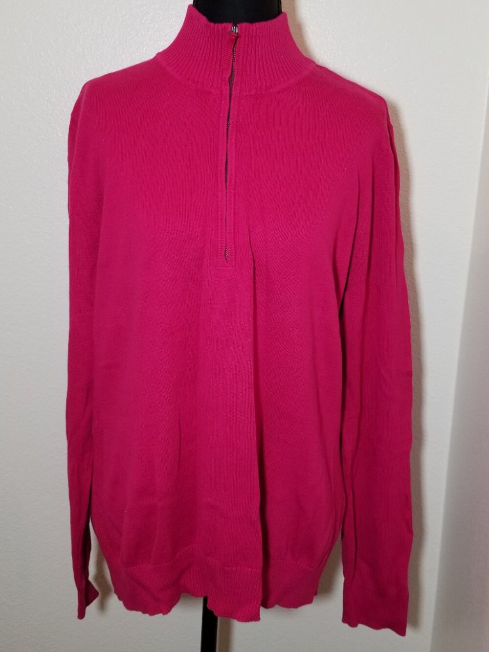 Foxcroft Womens XL 1/4 Zip Pink Sweater Preppy Business Party Office City Retro